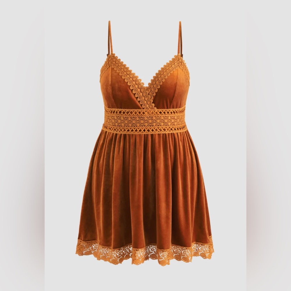 Orange velvet mini dress